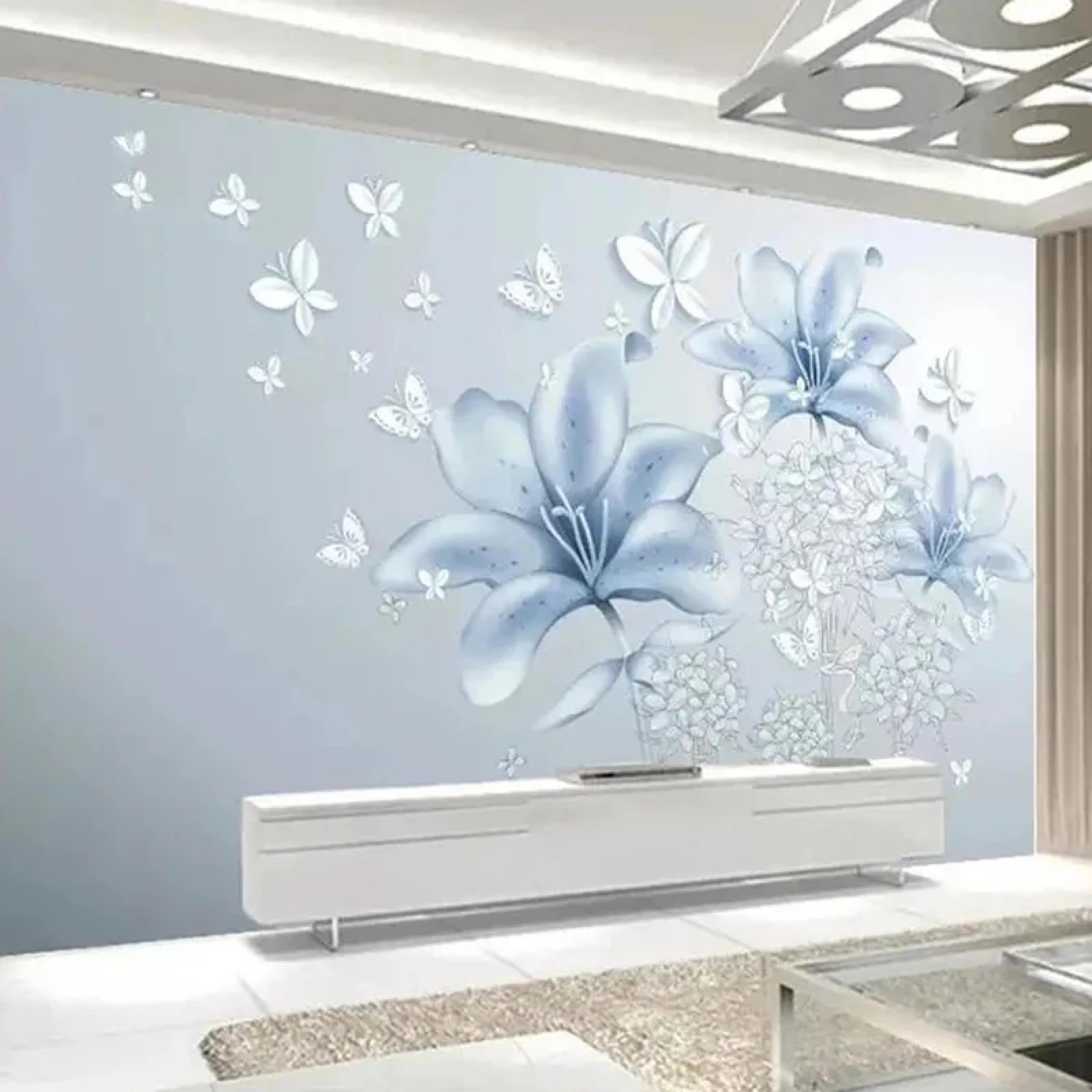 Papier peint floral 3D bleu pour salon moderne et chambre à coucher épurée