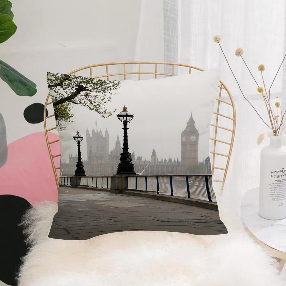 HYOSXW Cushion Cover,Throw Pillow Case Home Decorative for Living Room Bedroom Sofa Chair 16X16 Inch,Big Ben & Houses of Parliament view in fog,Pillowcase 40X40cm