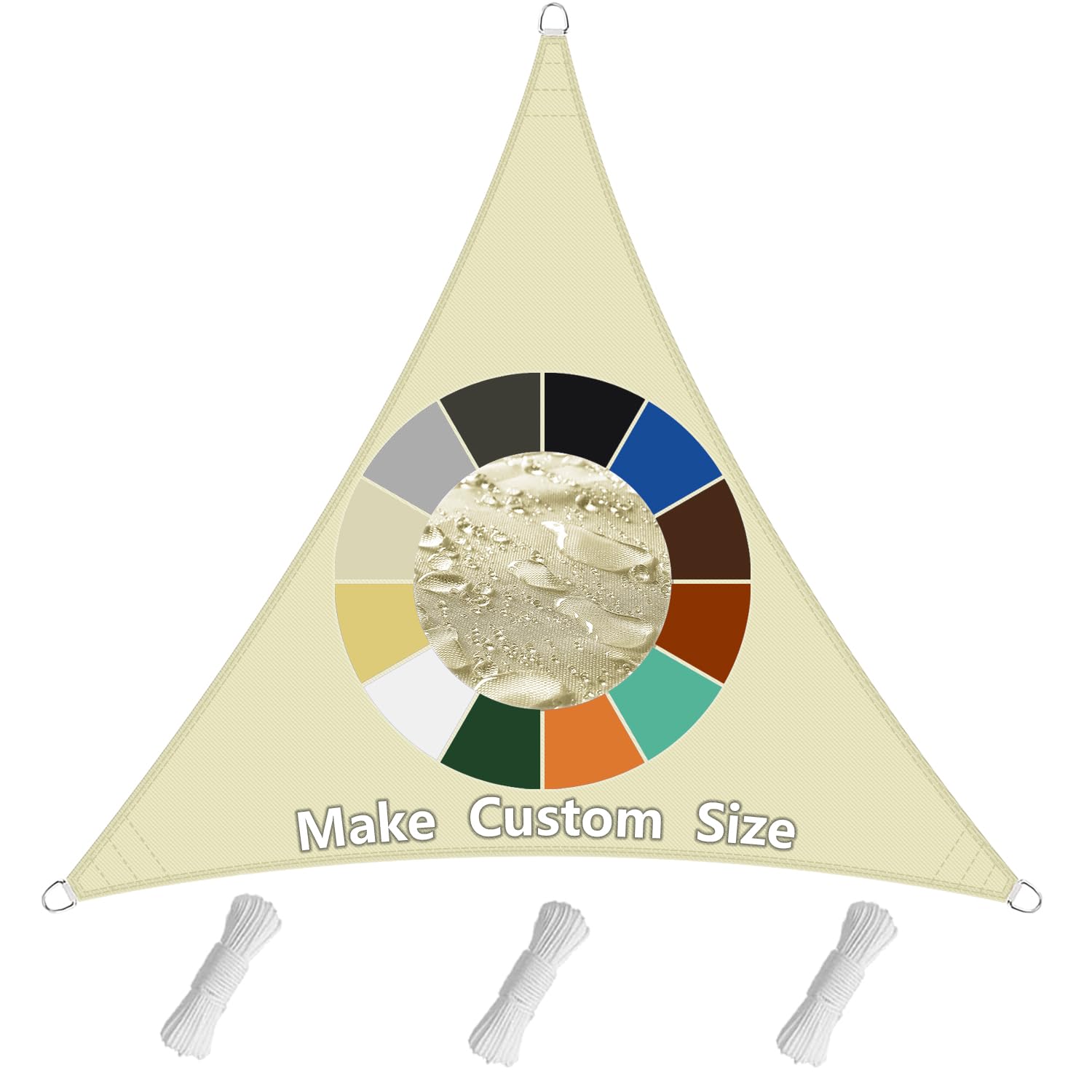 Sonnensegel Wasserdicht Dreieckig,20 Längen und 99 Breiten Zur Auswahl，98% UV-Schutz, Reißfest & Wetterfest, PES Polyester inkl Befestigungsseile für Terrasse und Garten-1.6X1.6X1.6m Beige