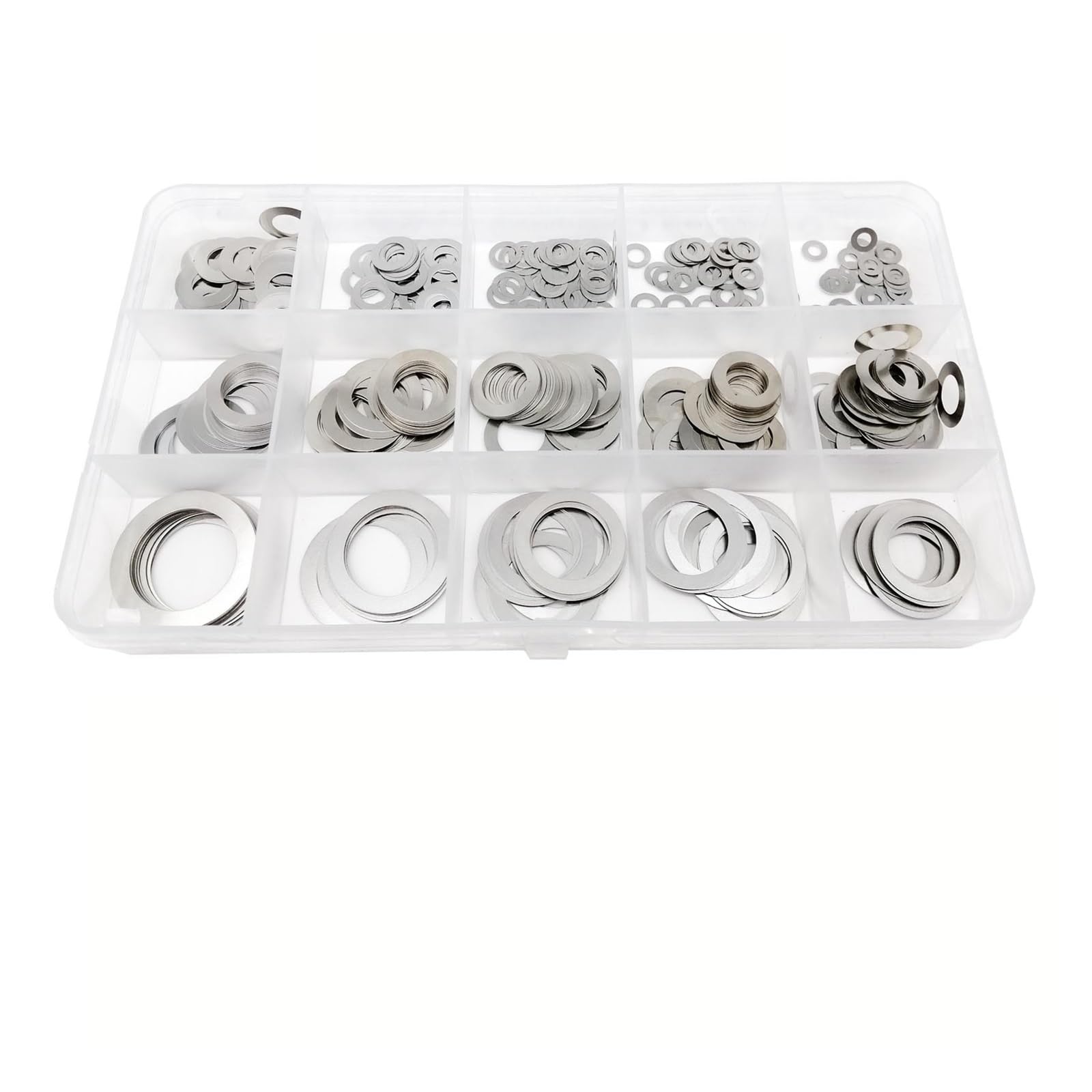 Sortimentsset mit Unterlegscheiben 600 Stück M3 M4 M5 M6 M8 M10 M12 M16 M20 Edelstahl ultradünne flache Unterlegscheibe Einstellscheibe Plain Dichtung Sortiment Kit Set(Thick 0.30mm)