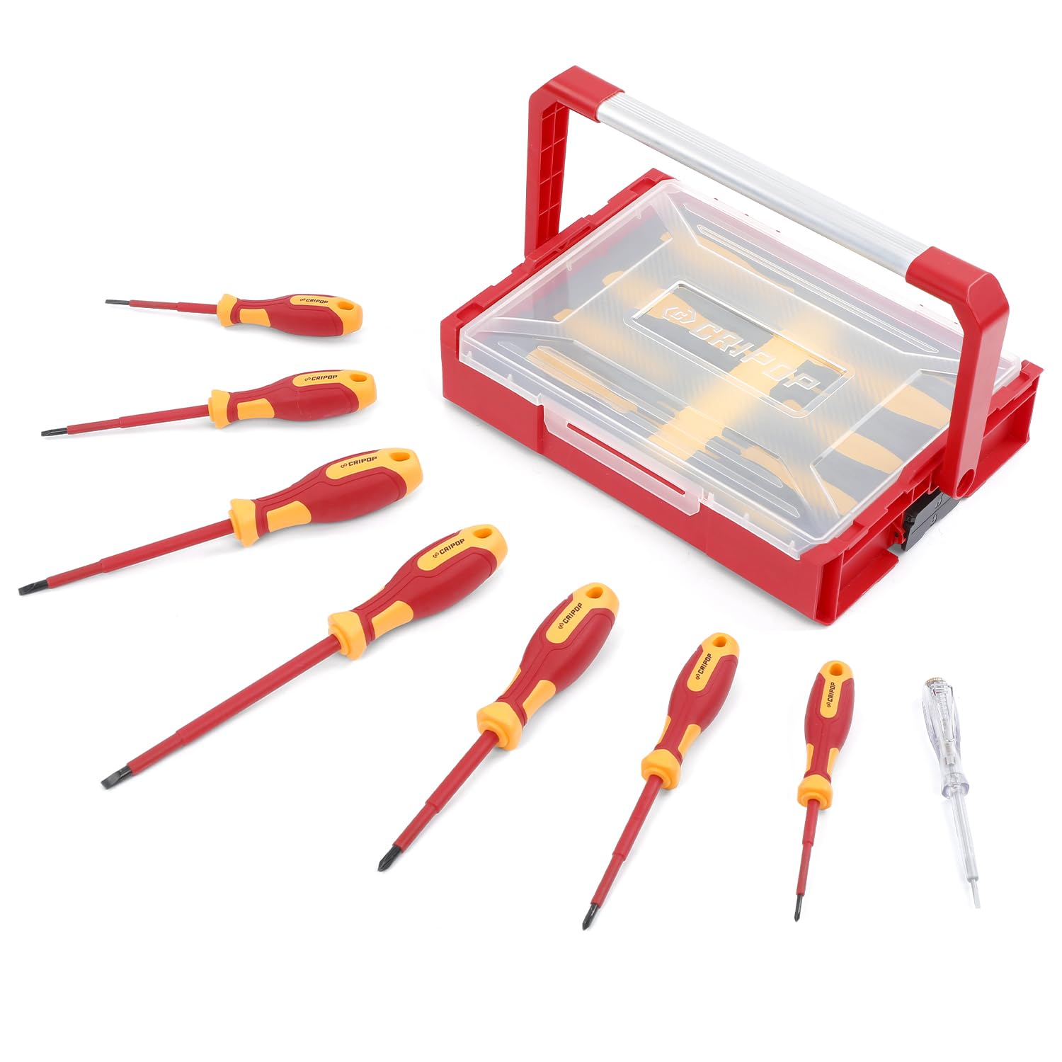 CRIPOP 5PCS VDE Insulated Pliers Tool Set,1000V Insulated Electrical Tools Kit,Includes 190mm Combination Plier,165mm Diagonal Cutter