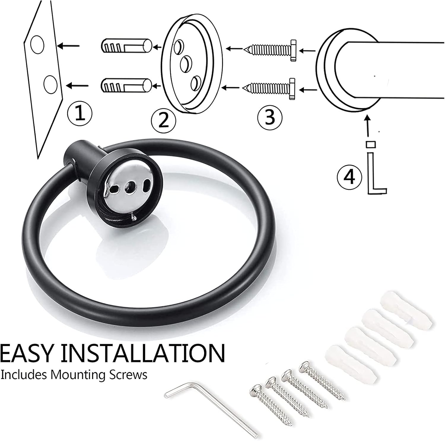 Matte Black Stainless Steel Wall Mounted Towel Ring Set