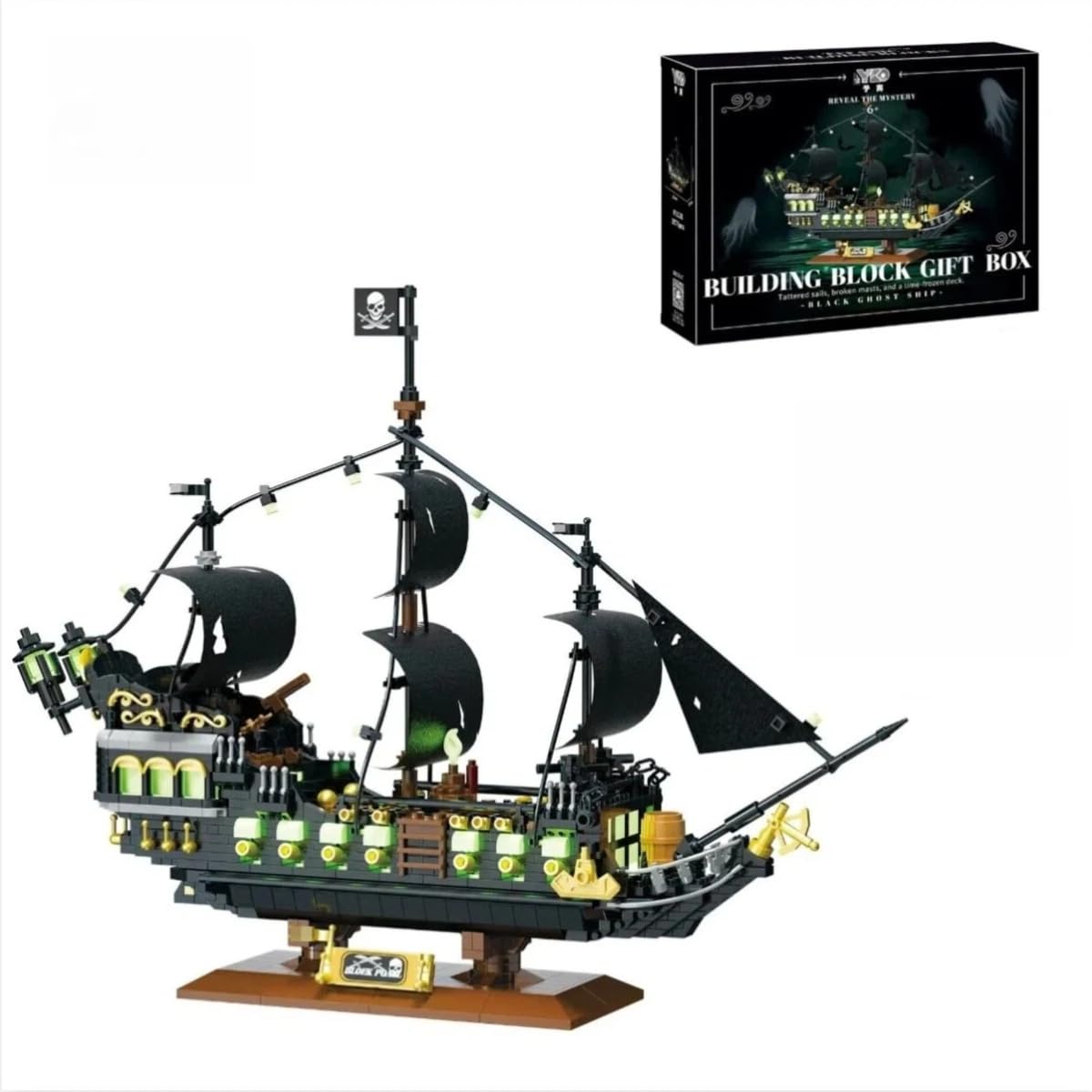 TRavesty Pirate Ship Building Block Set, 1576 PCS Black Pearl Ship Ghost Ship Flying Dutchman Model Boat