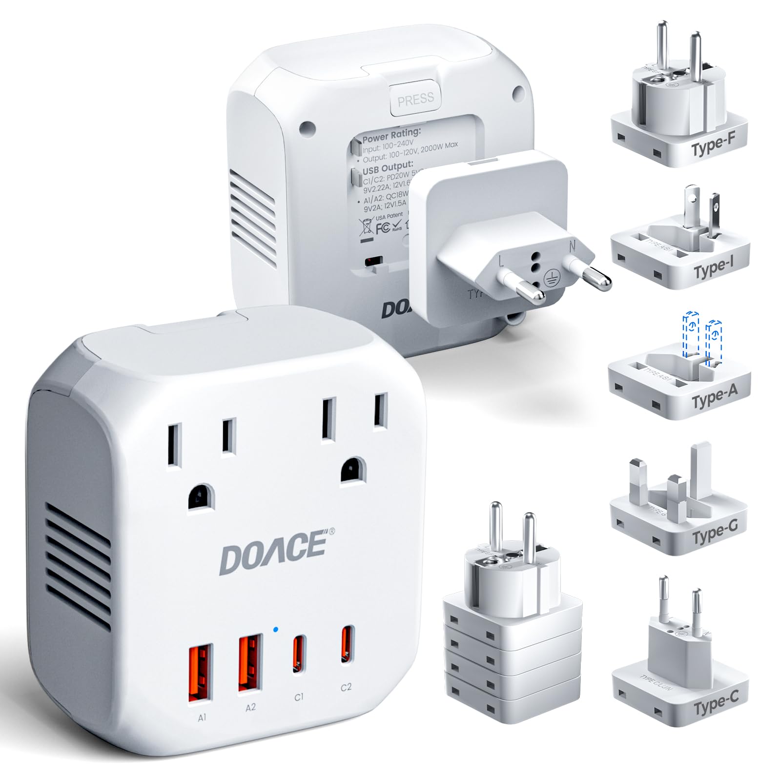 DOACE 2000W Voltage Converter US to Europe - 220V to 110V Converter for European Travel Power Converter Adapter