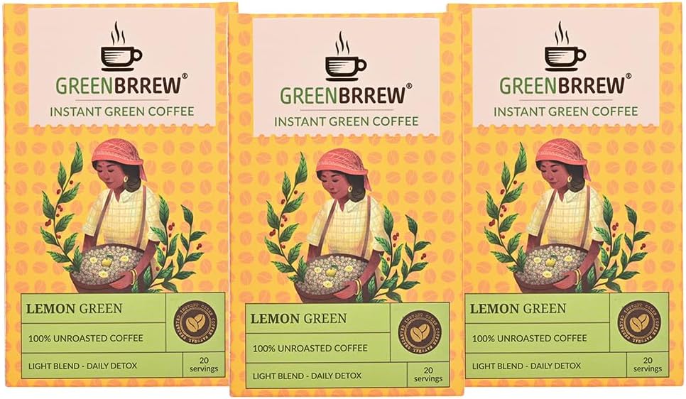 Lemon Green | 100% Unroasted Coffee | Light Blend | Daily Detox | 20 Servings | 60g (Pack Of 3)
