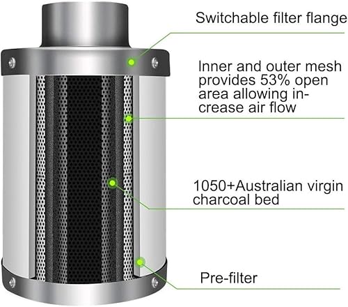 Miniatura 2 de iPower Filtro de carbono de aire de 6 pulgadas con Australia Virgin C para ventilador de conducto en línea, tienda de campaña, control de depurador