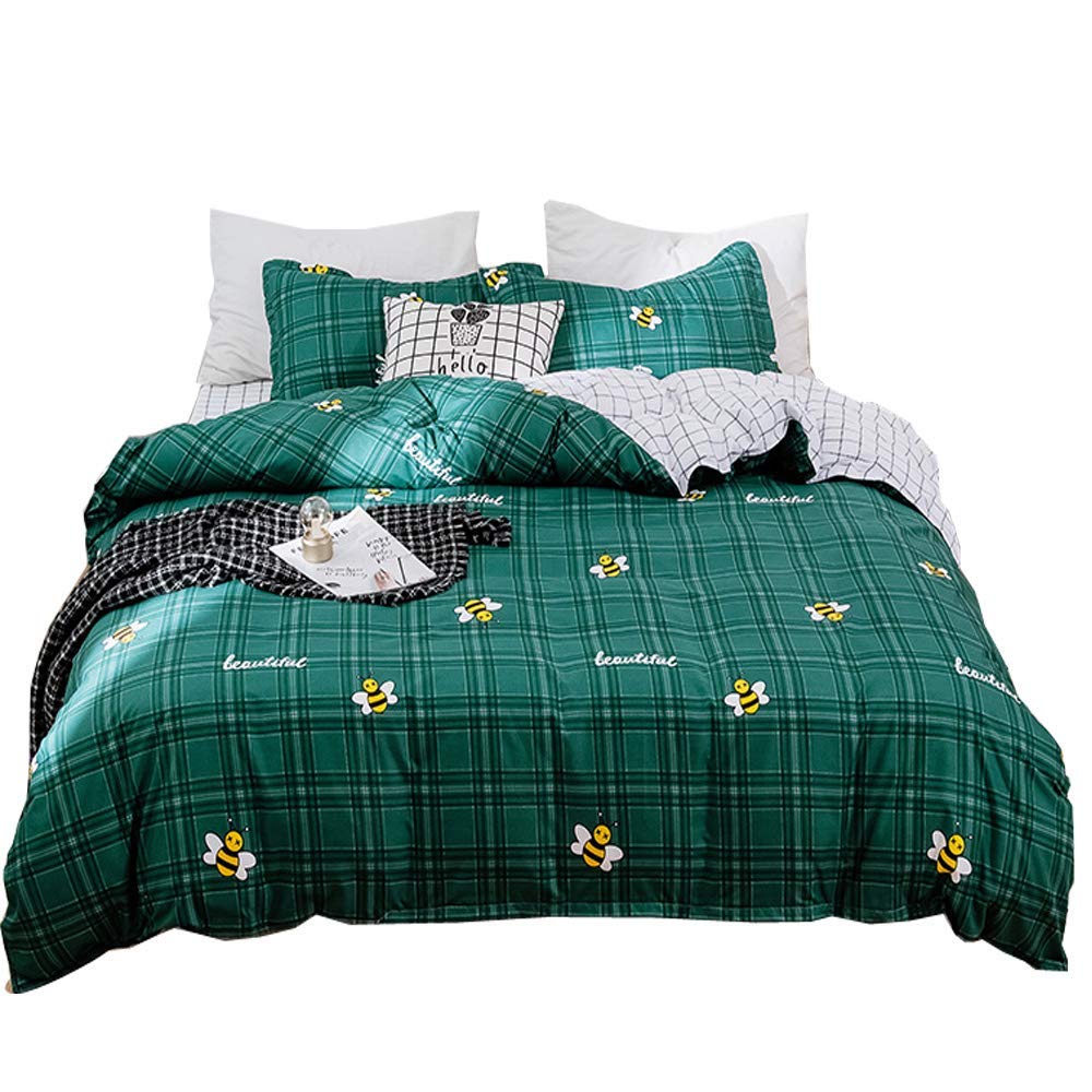 Housse de couette écossais vert foncé en microfibre anti-plis et facile à laver Bee King