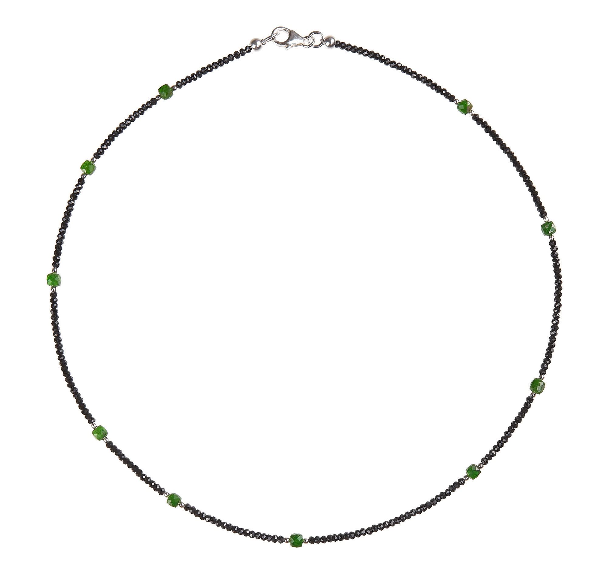 Spinell Kette schwarz Chromdiopsid Edelsteinkette 925 Silber