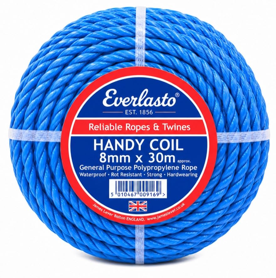 EVERLASTO TRADE HANDY COILS BLUE POLYPROPYLENE POLY ROPE 8MM X 30M — image 1
