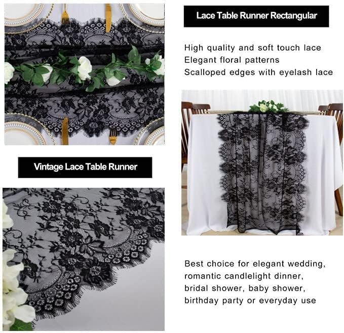 Lace Table Runner Black 30x120 Inch Vintage Floral Lace Table Cloth Runner Embroidered Lace Fabric Black Table Runners for Weddings Thanksgiving Table Runner Lace Table Linen Rustic Party Table Decor