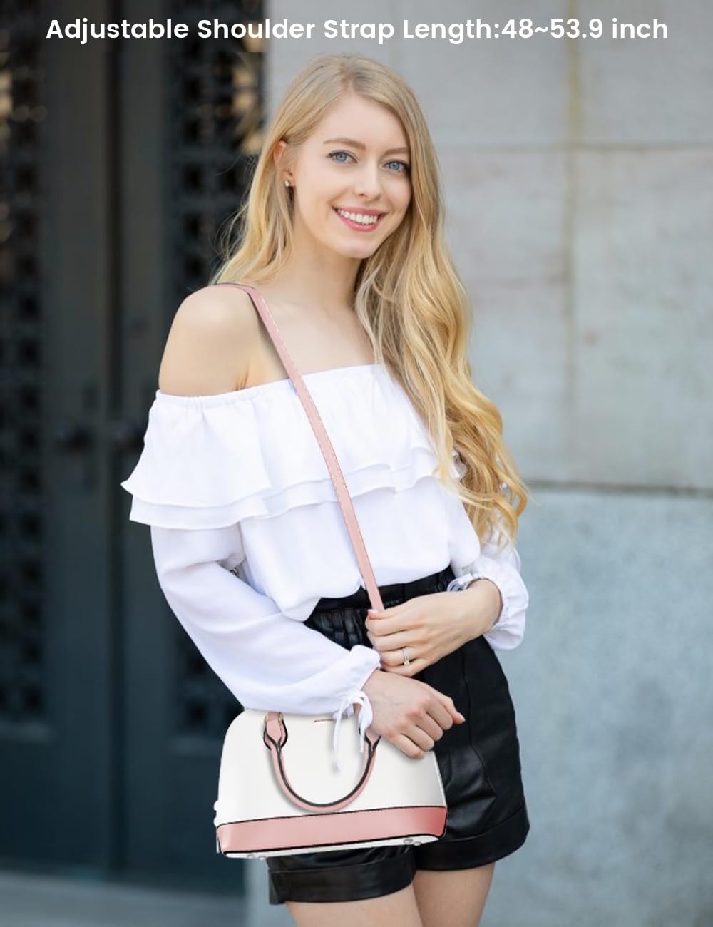 LOVEVOOK Purse for Women Small Crossbody Bags Classic Double Zip Top Handle Dome Satchel Bag: Pink/Beige