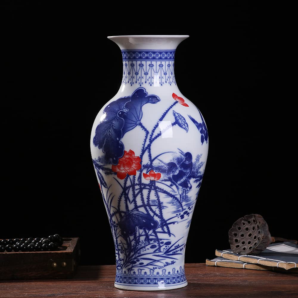 asdchZen Peony Bush Blue And White Bone China Flower Vase, Chinese Bottle Shaped Chinoiserie Blue And White Porcelain Vase Jingdezhen Retro Vase Decoration,2#