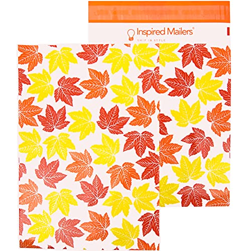 Inspired Mailers - Fall Poly Mailers 10x13-100 Pack - Autumn Leaves - Polymailer 10x13 - Plastic Shipping Bags - Packaging Bags for Shipping - 10x13 Mailer Bags