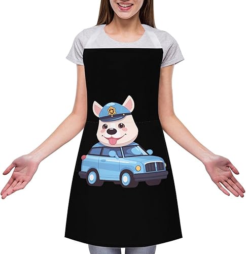 Miniatura 3 de Police Bull Dog Aprons with Pockets Funny Adjustable Bib Soft Chef Apron for Kitchen Cooking
