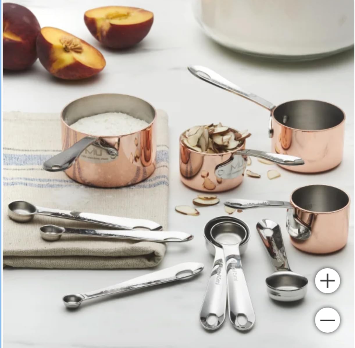 Set of 10 Copper and Stainless Steel Baking and Cooking Tools Set, Includes Pots, Pans, Measuring Cups, Spoons