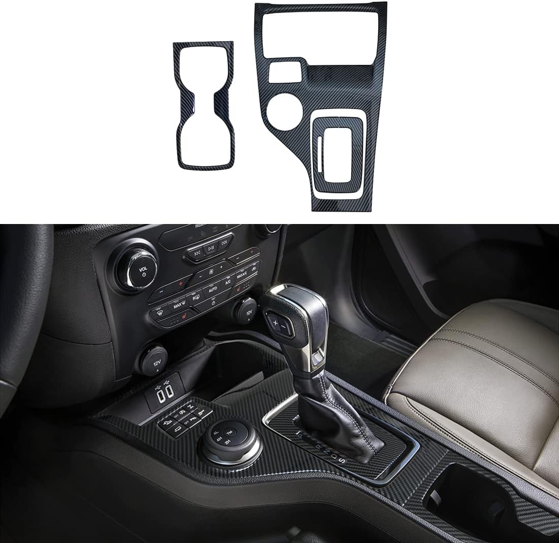 ruihe Carbon Fiber Pattern Car Gear Shift Knob Console Panel Trims Cup Holder Frame Cover Fit for Ford Ranger 2019 2020 2021 2022 North American Version High Version