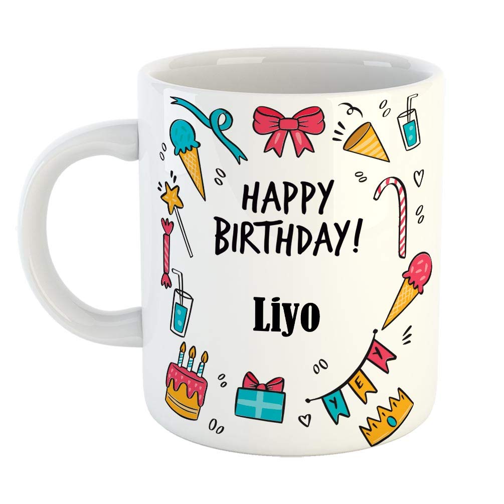 FurnishFantasy Ceramic Coffee Mug - Best Gift for Happy Birthday Mug , Color - White, Name - Liyo