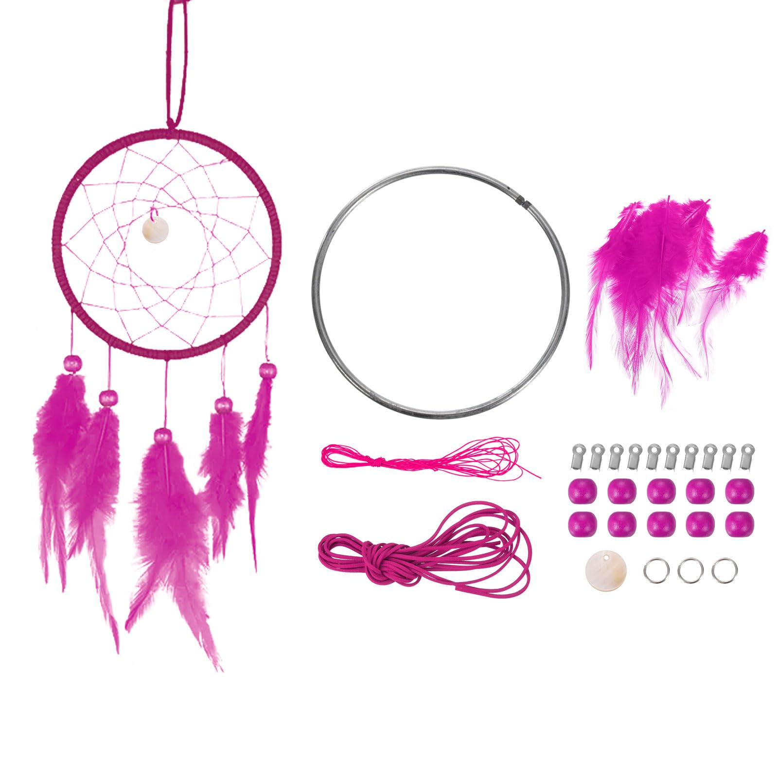 PATIKIL DIY Dream Catcher Kit, Making Dream Catcher Supplies Wall Hanging Handmade Dream Catcher Kits for Beginner Style 3, Rose Red