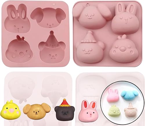 Moldes de silicona, molde de silicona de 4 cavidades, lindos moldes de pollo, moldes de jabón hechos a mano para hornear de oso (2 unidades)