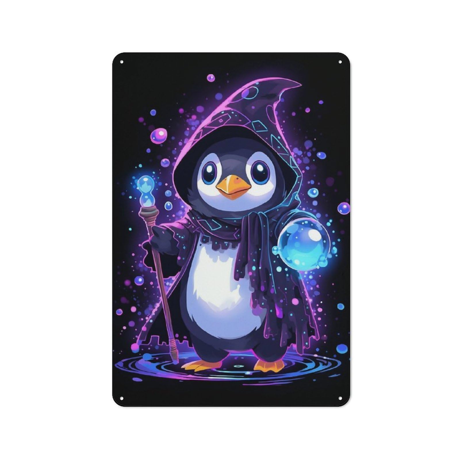 Junmoney Penguin Bubble Wizard Urban Metal Wall Decor 30X20cm, Metal Wall Art Sign For Loft, Studio, Office Or Creative Room