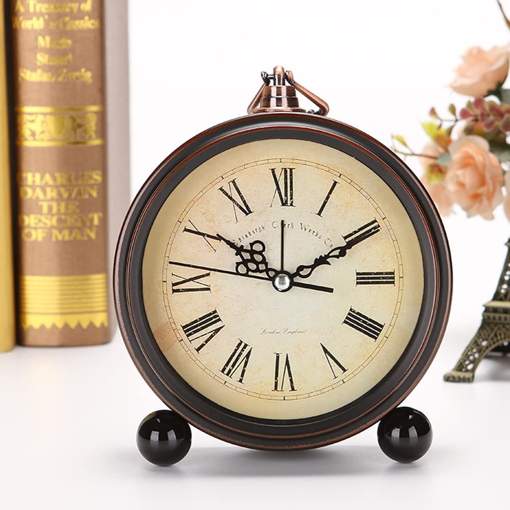 Orologio Da Tavolo Vintage Con Numeri Romani - Sveglia Silenziosa A Batteria, Design Retr&ograve; Per Camera E Ufficio