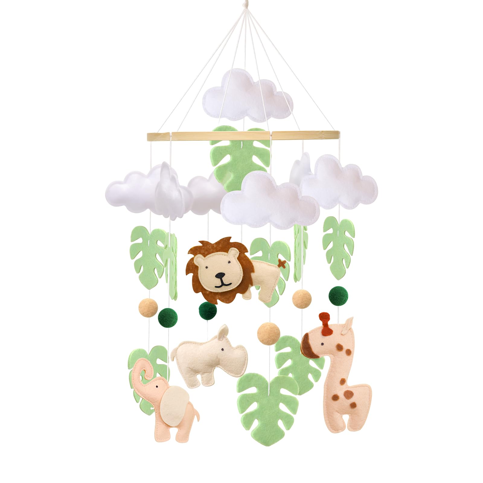 Baby Mobile - Campana da letto per lettino - Jungle Animal Baby Mobile con leone, elefante, giraffa e ippopotamo, giocattolo rilassante per la cameretta dei bambini, regalo per neonati (animale)