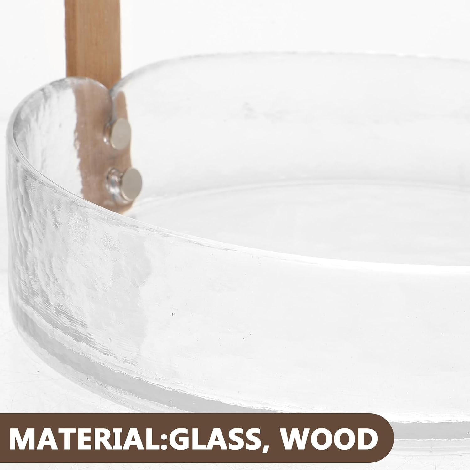 Handheld Tiered Fruit Plate with Wood Handle Glass Tray