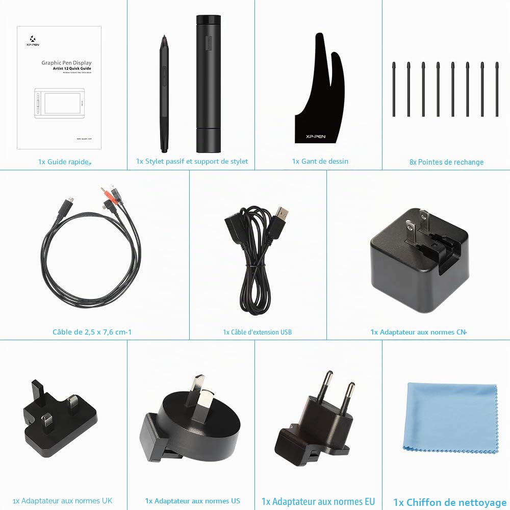 XP-Pen Artist 12 Tablette Graphique avec Ecran 11.6 Pouces à Stylet Passif 8192 Niveaux Acompagnée avec 6 Raccourcis et 1 Barre Tactile - Compatible avec Windows et Mac