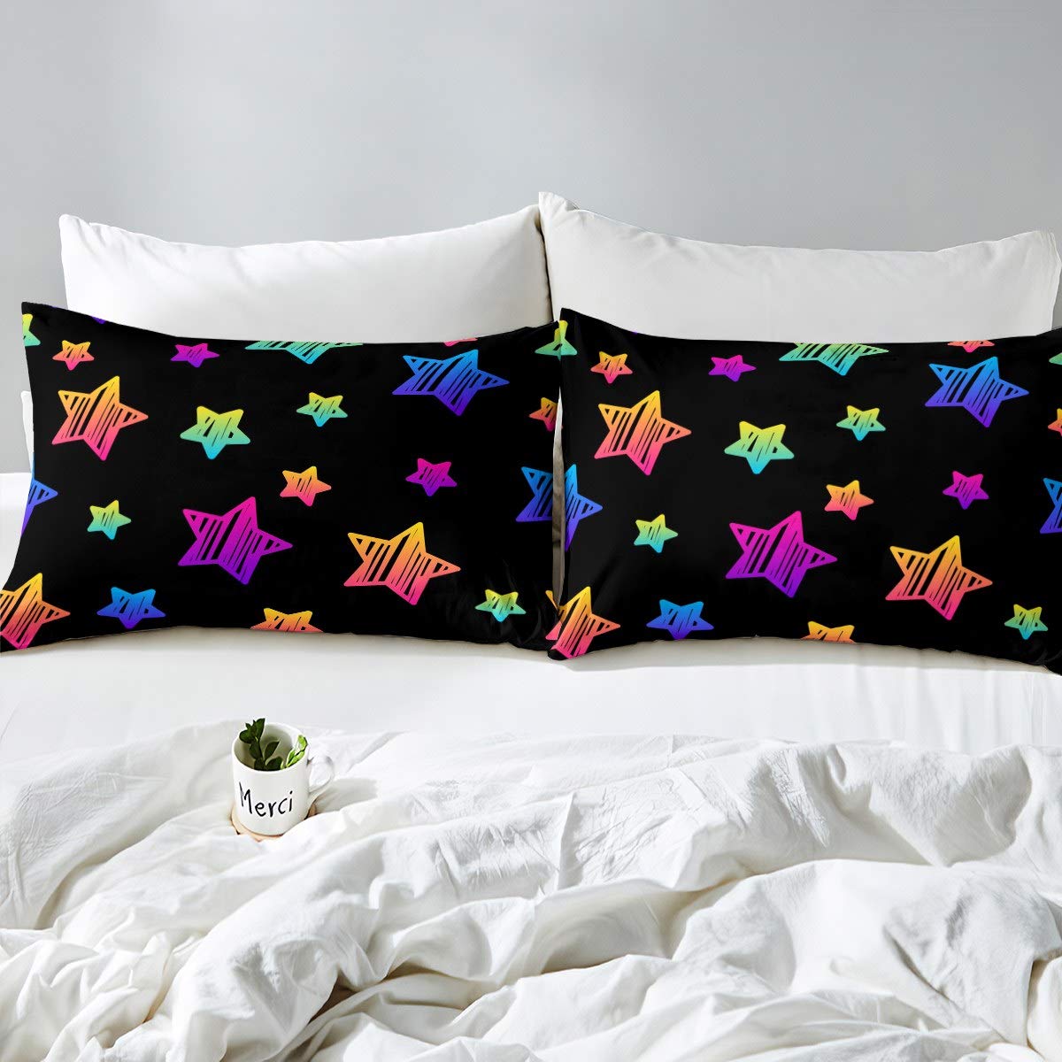 Set Di Lenzuola Con Angoli Morbide In Microfibra, Stella Galattica Colorata, 2 Pezzi Per Letto Singolo 90x190 Cm