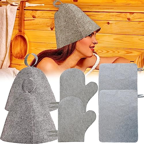 Sauna Hat, 6 Pieces Felt Hat Sauna Cap Sauna Hat Hat Felt Hat Sauna Hat Felt Cap Sauna Gloves Sauna Set Felt Shower Cap Bathing Cap Shower Cap for Men and Women Easy to Hang Breathable