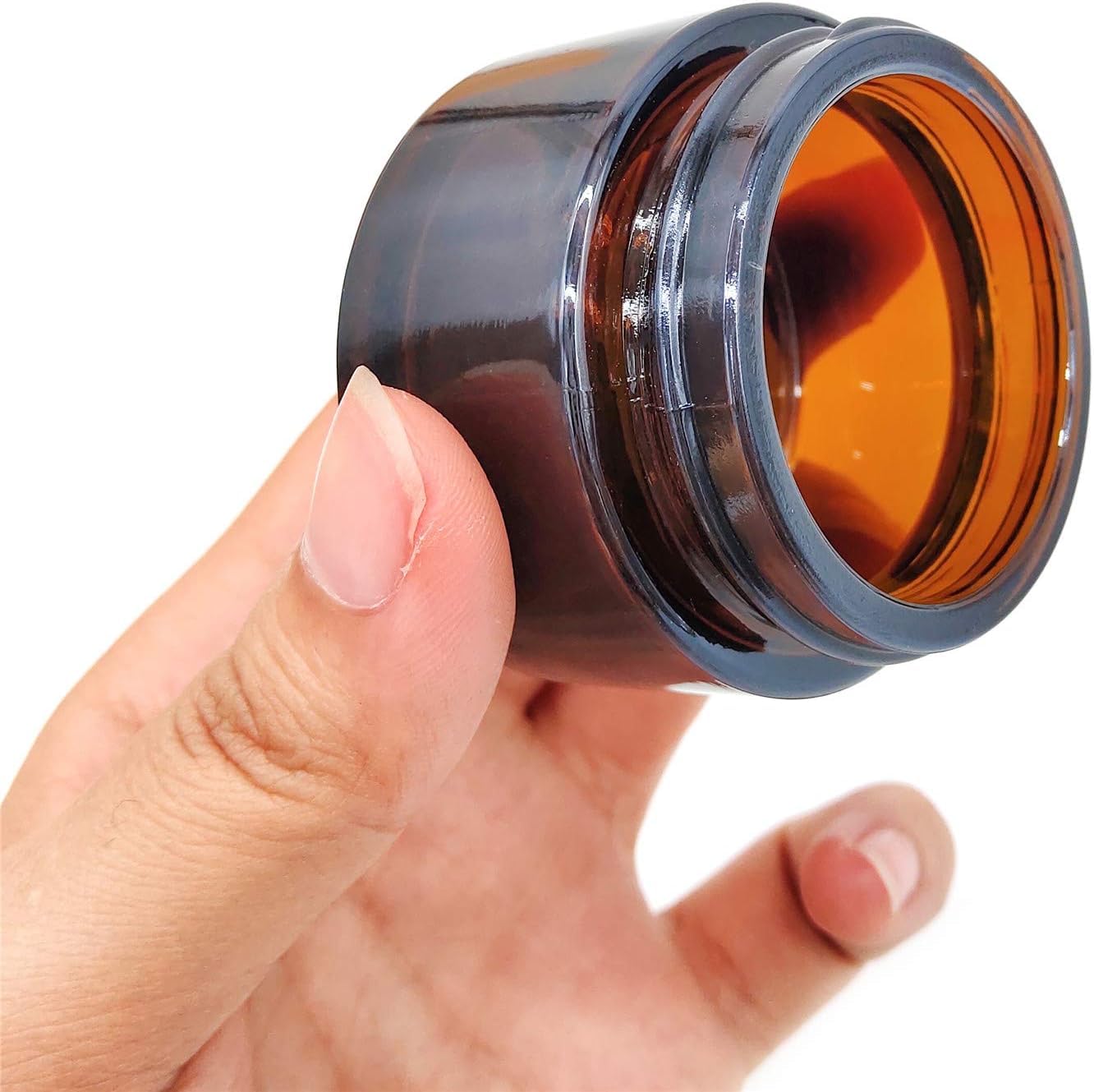 Vasetti di Vetro Ambrato, Flacone da Viaggio da 50 ml con Coperchio Interno Bianco per Crema Fai da te