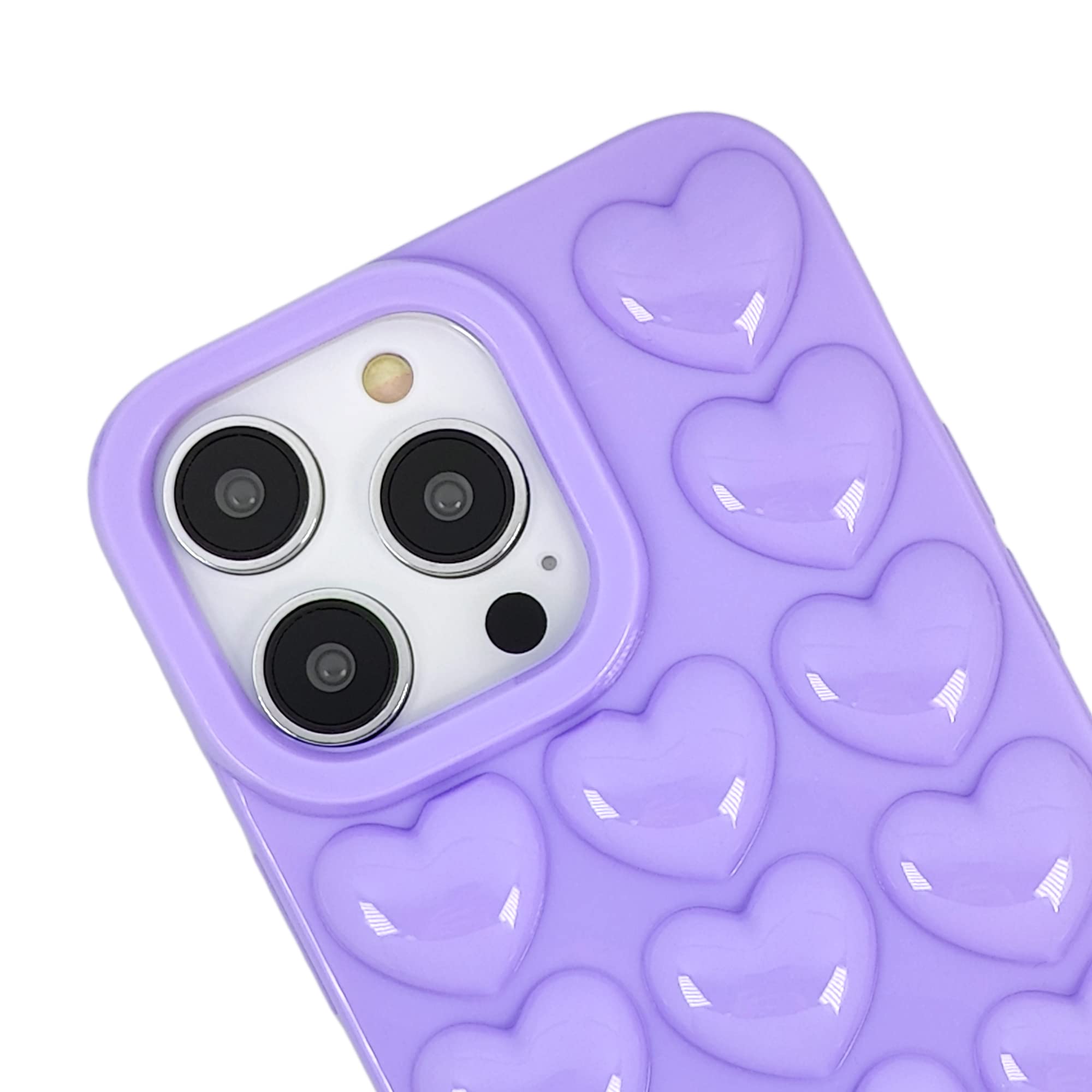 DMaos iPhone 15 Pro Case for Women 3D Pop Bubble Heart Kawaii Gel Cover, Cute Girly for iPhone15 Pro 6.1 inch - Lavender - Image 4