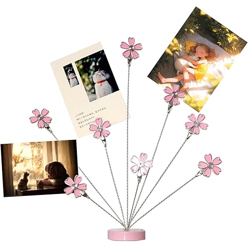 8-Branch Family Tree Picture Frame Holder, Card Photo Clips Holder Desk Stand for Memo Paper Note Photo Christmas Wedding Card Display (Cherry Blossoms)