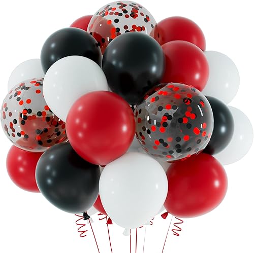 Miniatura 1 de TUPARKA Kit de 60 globos de confeti negro y rojo de 12 pulgadas, color rojo, blanco y negro, para cumpleaños, graduación, baby shower, boda,