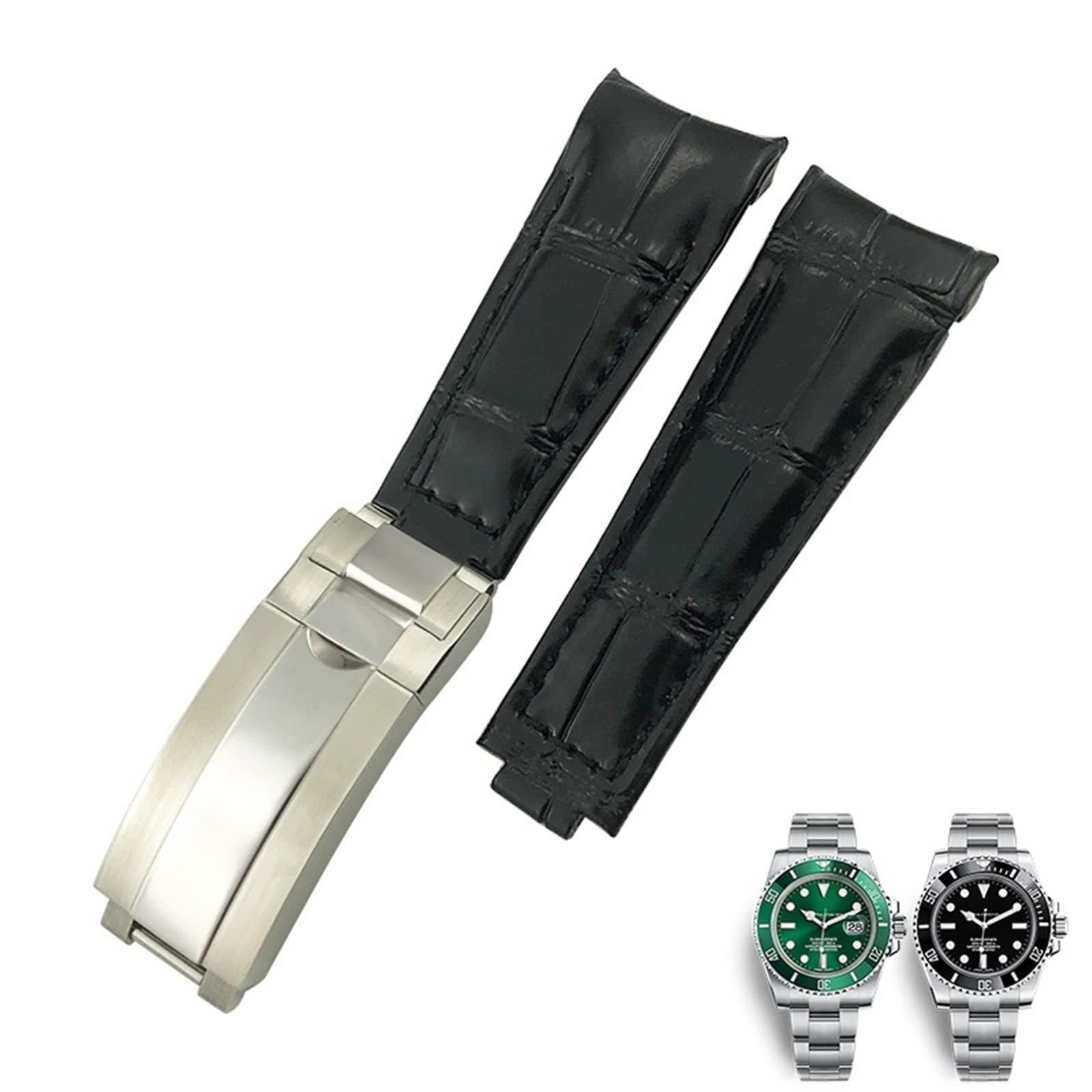 20 mm zakrzywione paski do zegarków skórzany pasek pasuje do Rolex 116610 Submariner Oyster GMT Daytona Slide Lock Buckle Bransoletki ze skóry bydlęcej