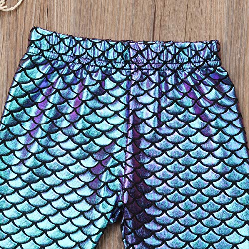 Baby Girls Mermaid Fish Scale Stretch High Waisted Leggings Pants Tights Shiny Cute Pencil Pants Outfits3