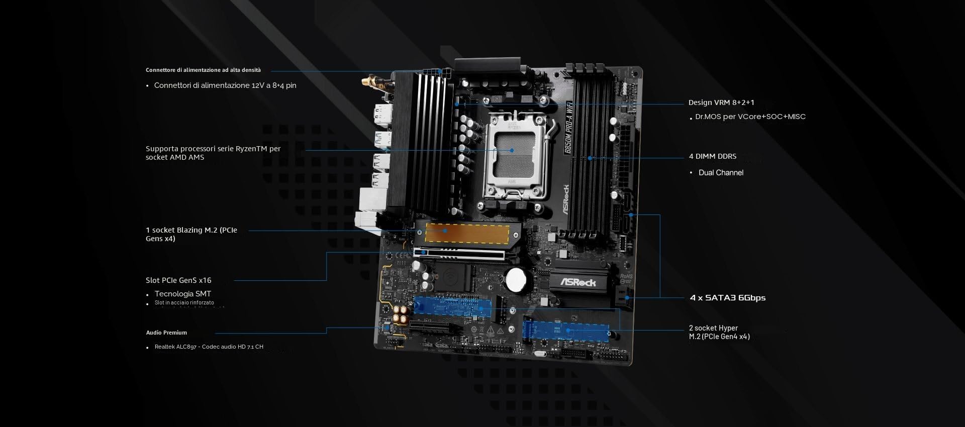 MB ASRock AMD AM5 B850M Pro-A WiFi