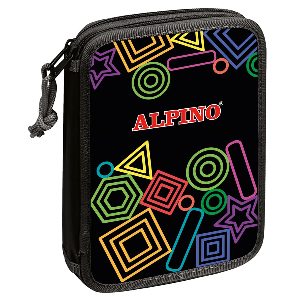 Plumier escolar doble Black Alpino | Plumier con doble cremallera y refuerzo interior | Ideal para lápices y rotuladores | Estuche relleno | Material escolar | Plumier para niños