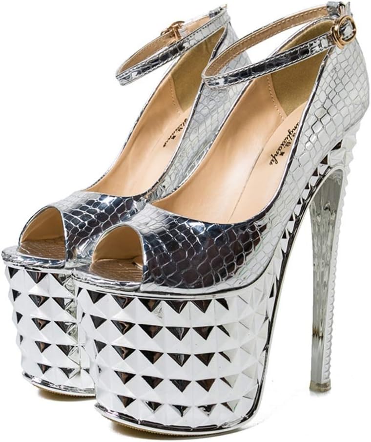 [KAPE1] パンプス アンクルストラップ 超高 美脚 ハイヒール ピンヒール プラットフォーム オープントゥ エナメル レディー