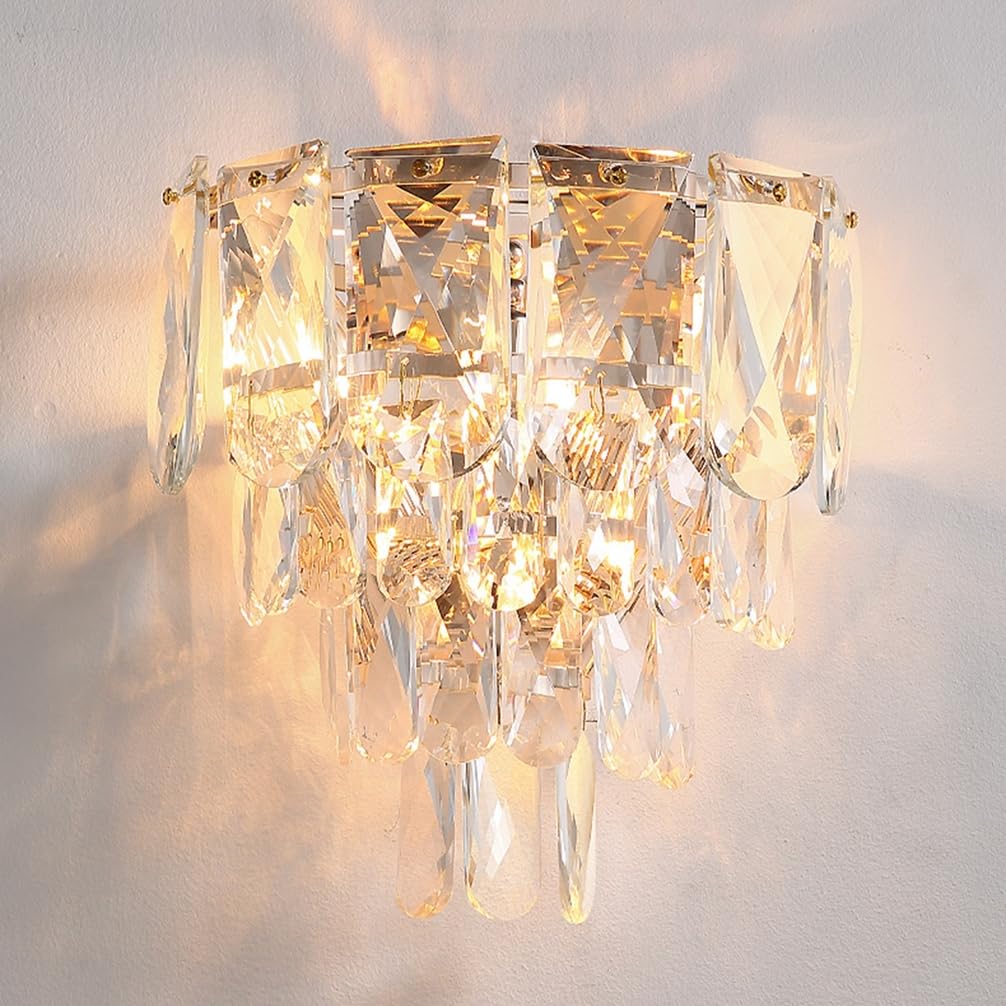 OOWOKS K9 Crystal Wall Light Luxury Indoor Wall Lamp, 3000K Warm Light, Bedroom Lamp, Crystal Lamps, Decorative Bedside Lamp, Modern Metal Wall Lighting for Living Room, Dining Room, Hallway
