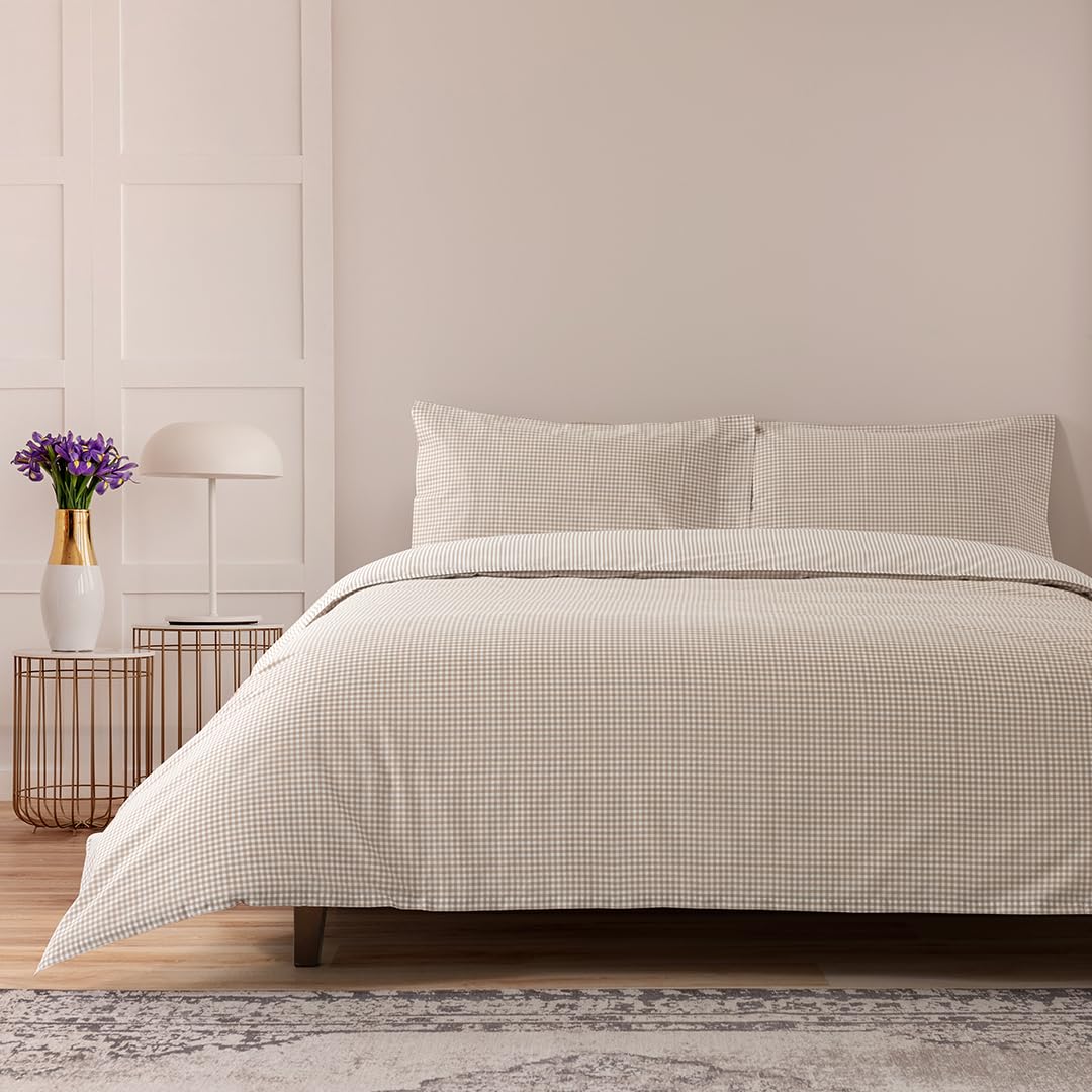 Funda Nórdica Marrón Vichy 240x220 cm para Cama 135/150-100% Algodón - Funda Nórdica y Dos Fundas de Cojines