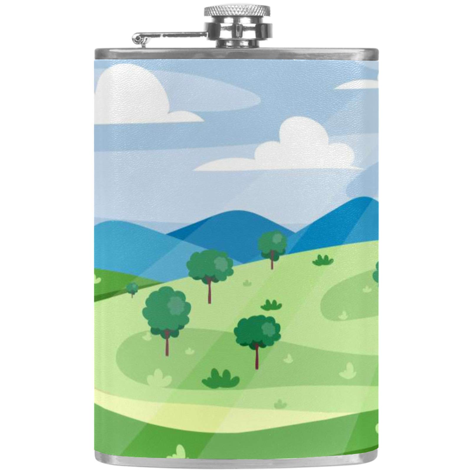 Flasque à whisky en cuir vert printemps avec entonnoir de poche pour le camping et le bar