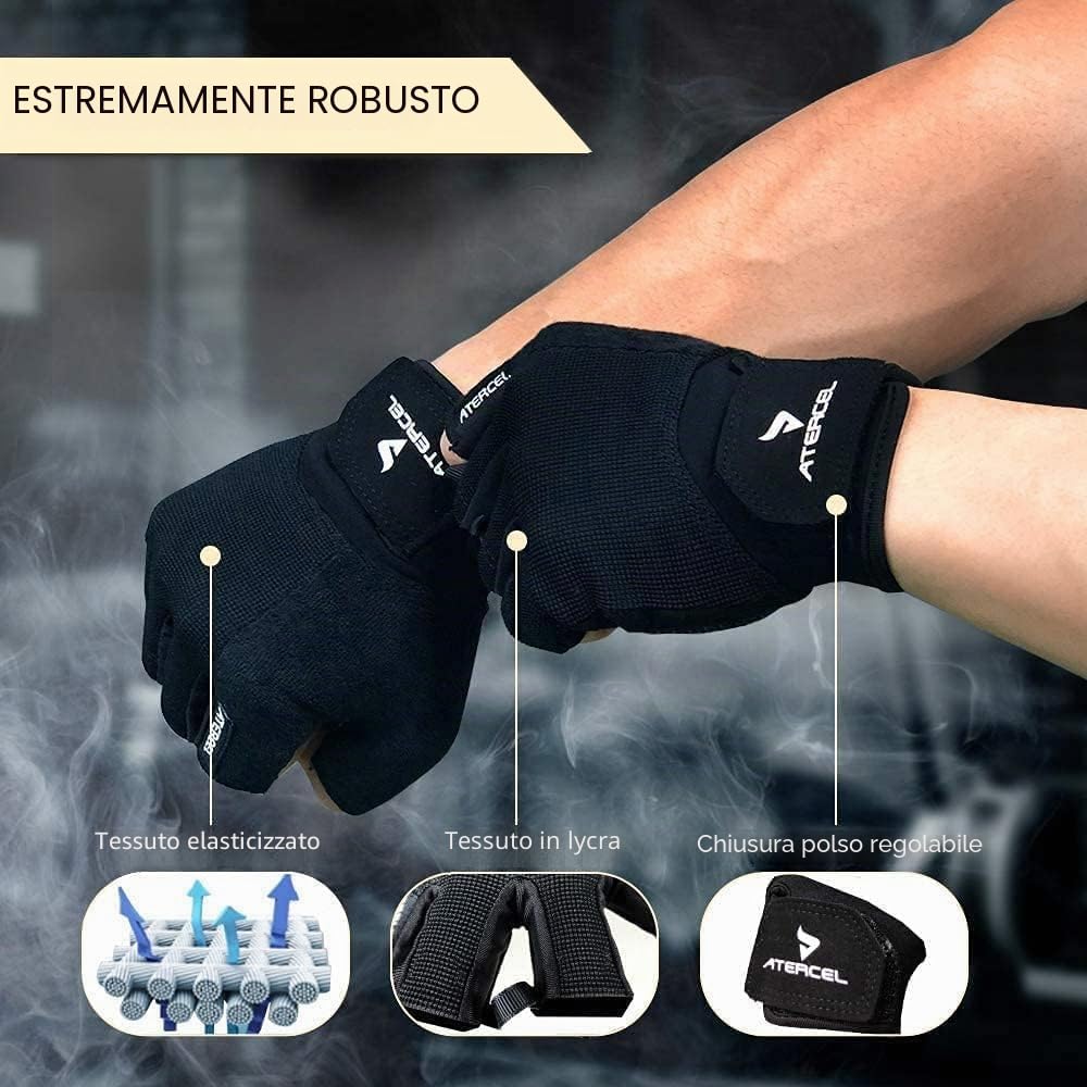 Guanti Palestra ATERCEL per Sollevamento Pesi, Ciclismo, Crossfit, Traspiranti e Aderenti