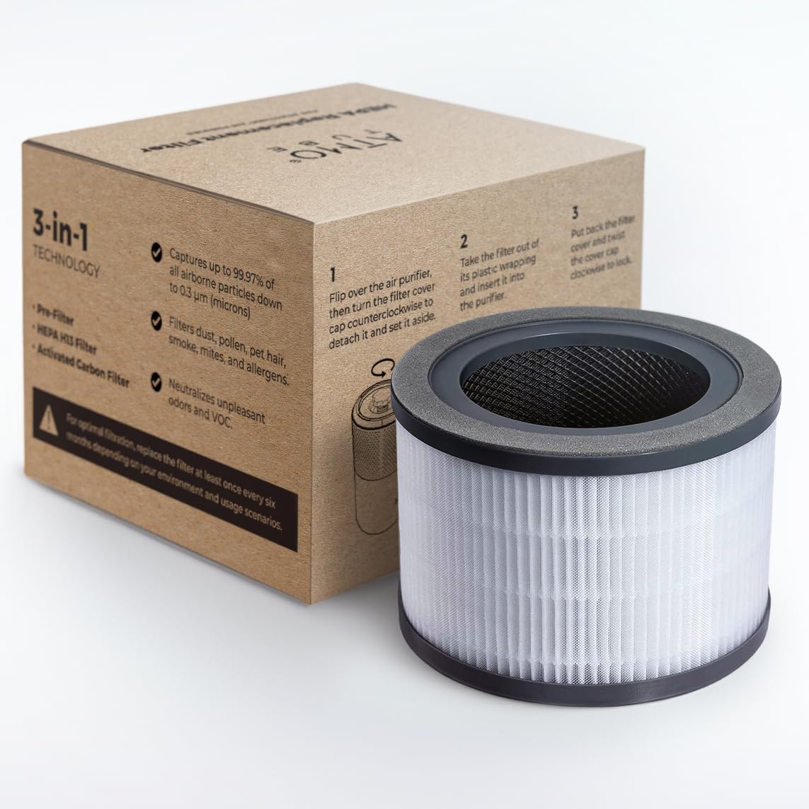 Replacement Filter for ATMOTUBE AIR HEPA Purifier, 3-In-1 Filter, Efficiency Activated Carbon, 1 Pack
