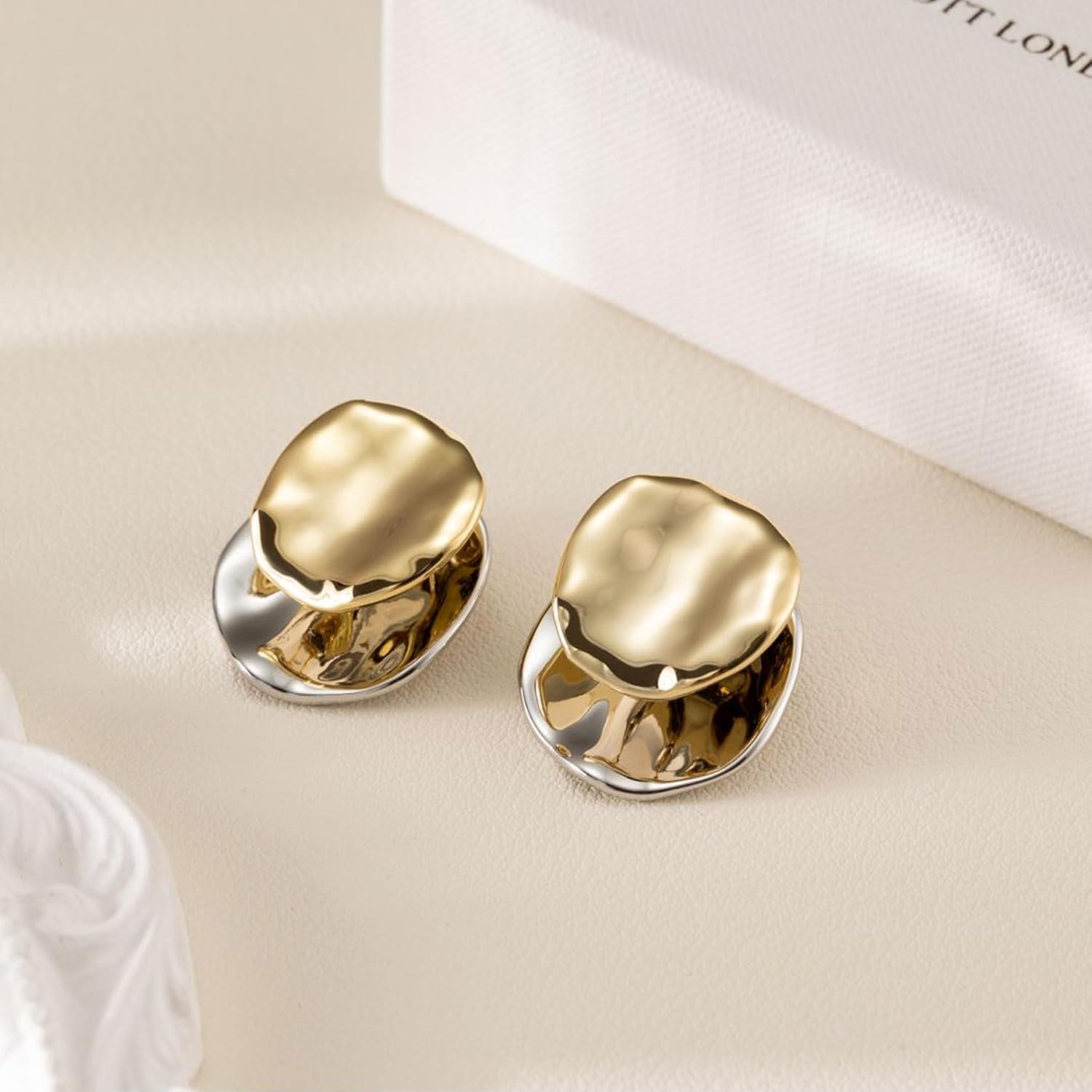 Gold and Silver Hoops Earrings,Two Tone Earrings for Women,Mix Color Chunky Studs,Hypoallergenic Earrings for Teen - Image 4