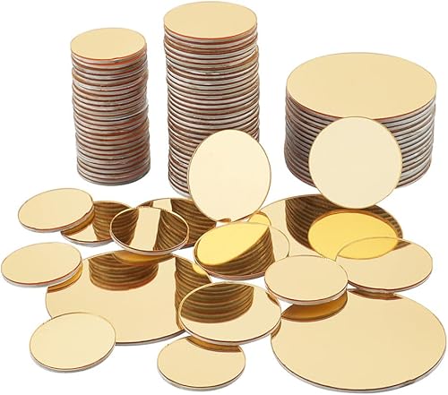 PH PandHall - 120 espejos redondos dorados para manualidades, 3 tamaños, azulejos de espejo autoadhesivos de 1 a 1.9 pulgadas, círculos de espejo