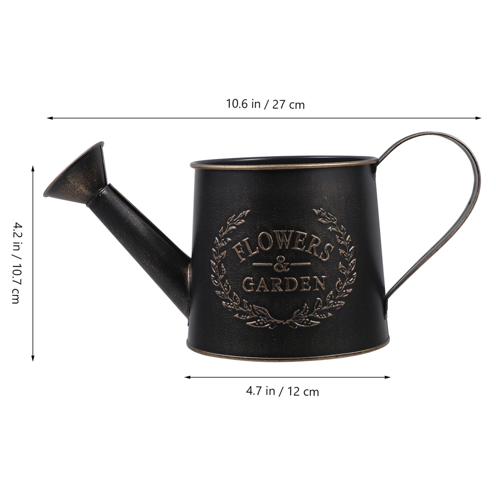 Milisten Arrosoir en métal avec bec verseur - Petit arrosoir galvanisé rustique avec poignée pour plantes d'intérieur ou d'extérieur - Noir
