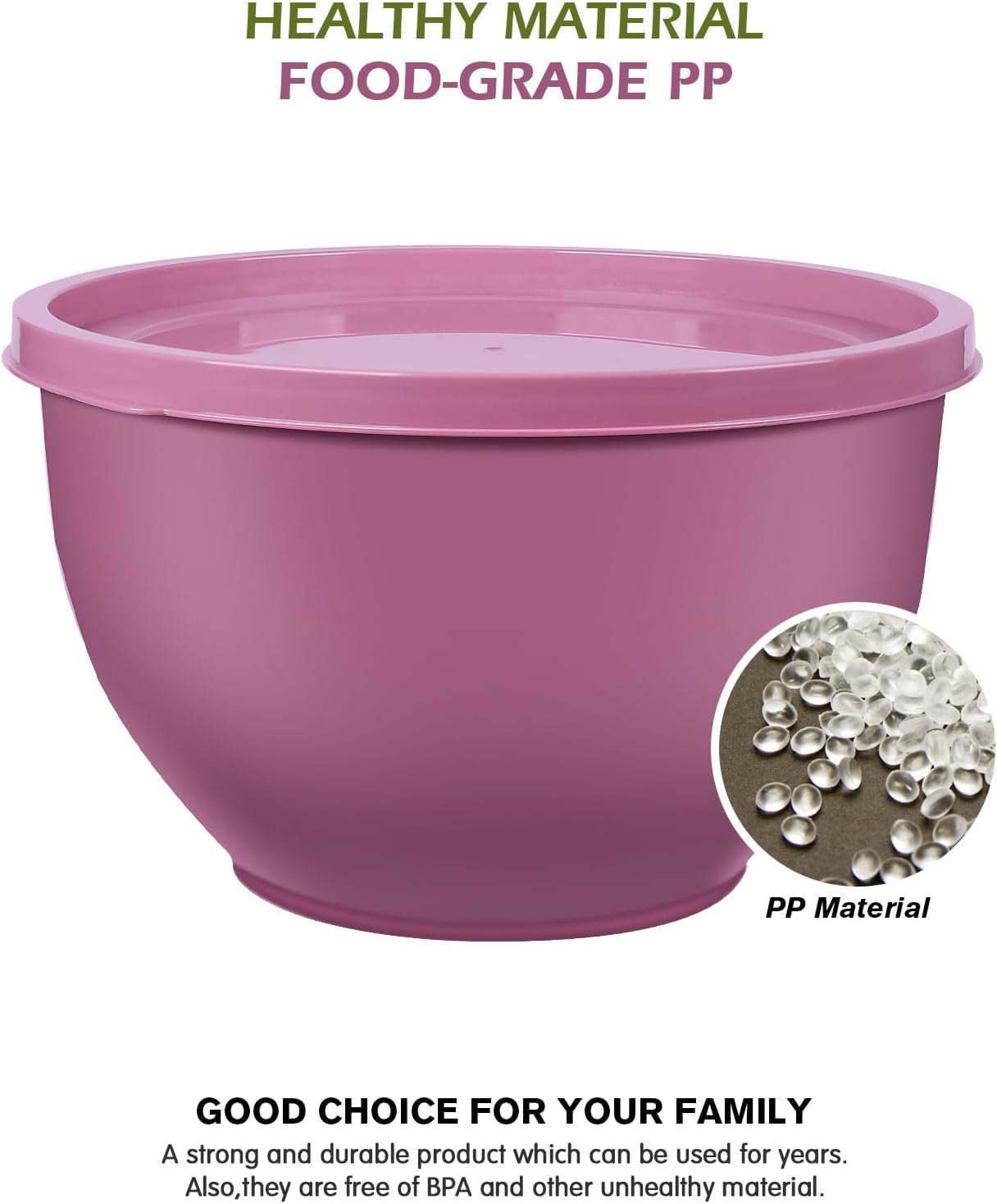 Plastic Mixing Bowls with Lids Set for Kitchen, Nesting Bowls for Mixing, Baking, Prepping, Cooking and Serving Food, Mixing Bowls Dishwasher, Microwave Safe (Purple) - Image 4