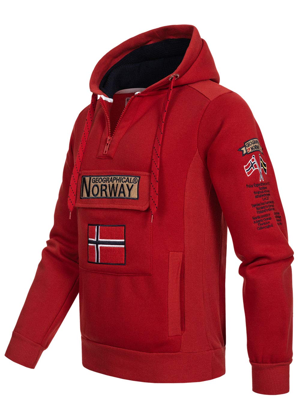 Geographical Norway GYMCLASS - Felpa con cappuccio e tasca a marsupio da uomo, con logo della marca e maniche lunghe