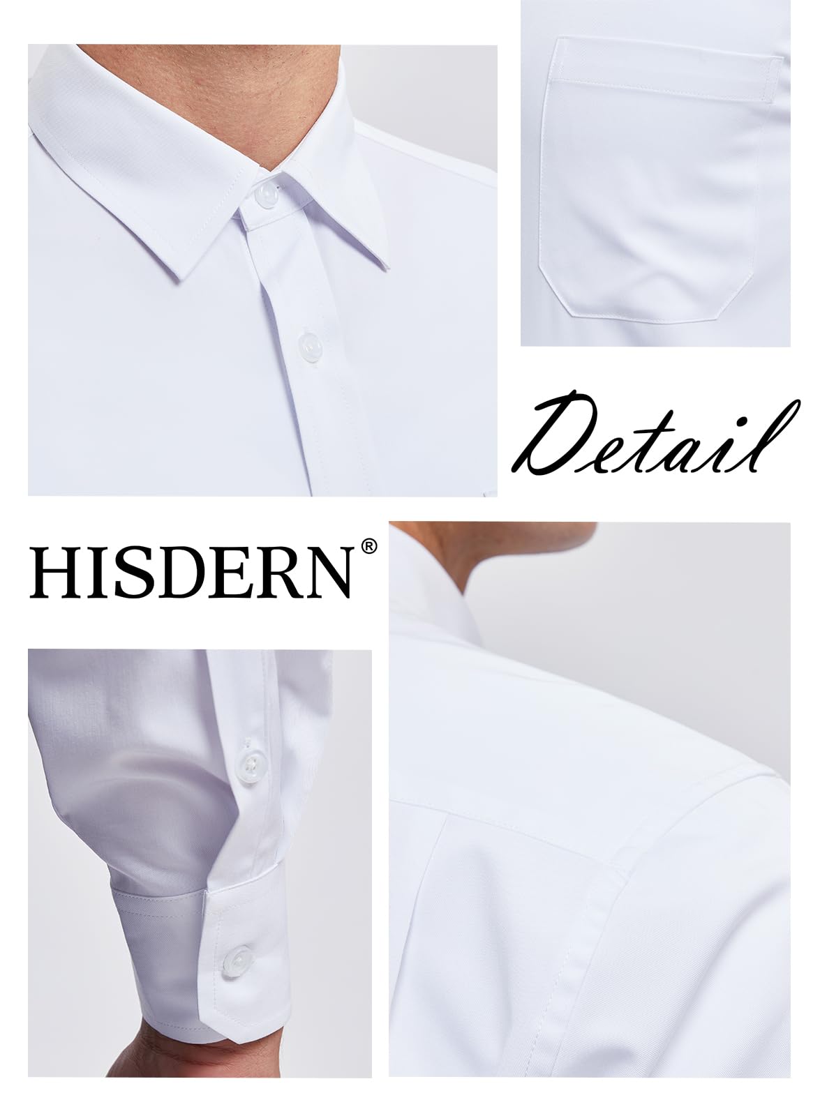 HISDERN Chemise pour Hommes à Manches Longues Chemise en Fiber de Bambou d'affaires Coupe Régulière Chemise décontractée sans Repassage avec Poche S-4XL